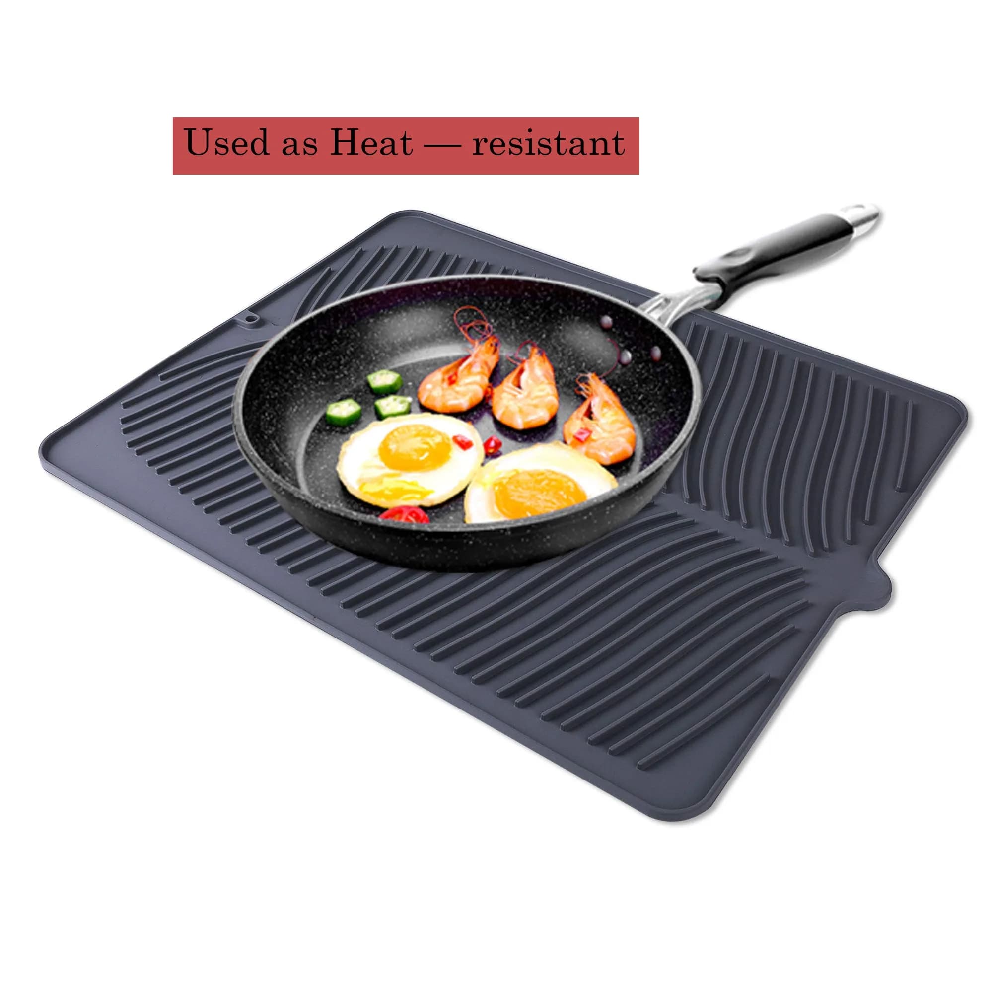 Yacee Gray Silicone Dish Drying Mat XL 61cm x 46cm (24" x 18") | Heat Resistant Trivet & Countertop Protector - view 6