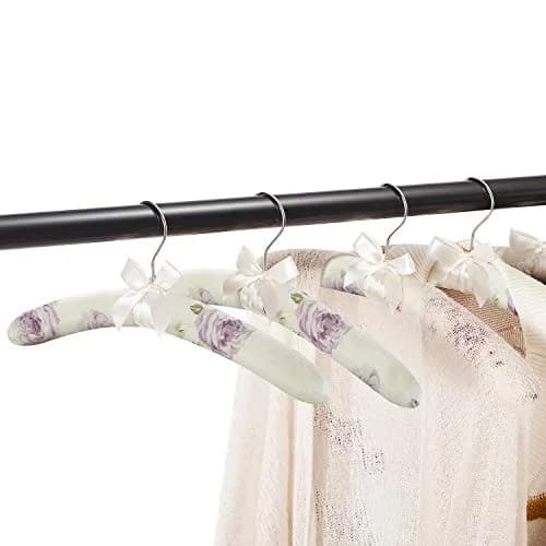 GLCON Satin Padded Clothes Hangers Pack of 5, Floral Foam Coat Hanger with Bow-Knot | Protects Delicate Garments thumbnail 4