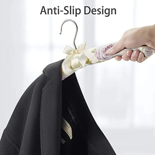 GLCON Satin Padded Clothes Hangers Pack of 5, Floral Foam Coat Hanger with Bow-Knot | Protects Delicate Garments thumbnail 3