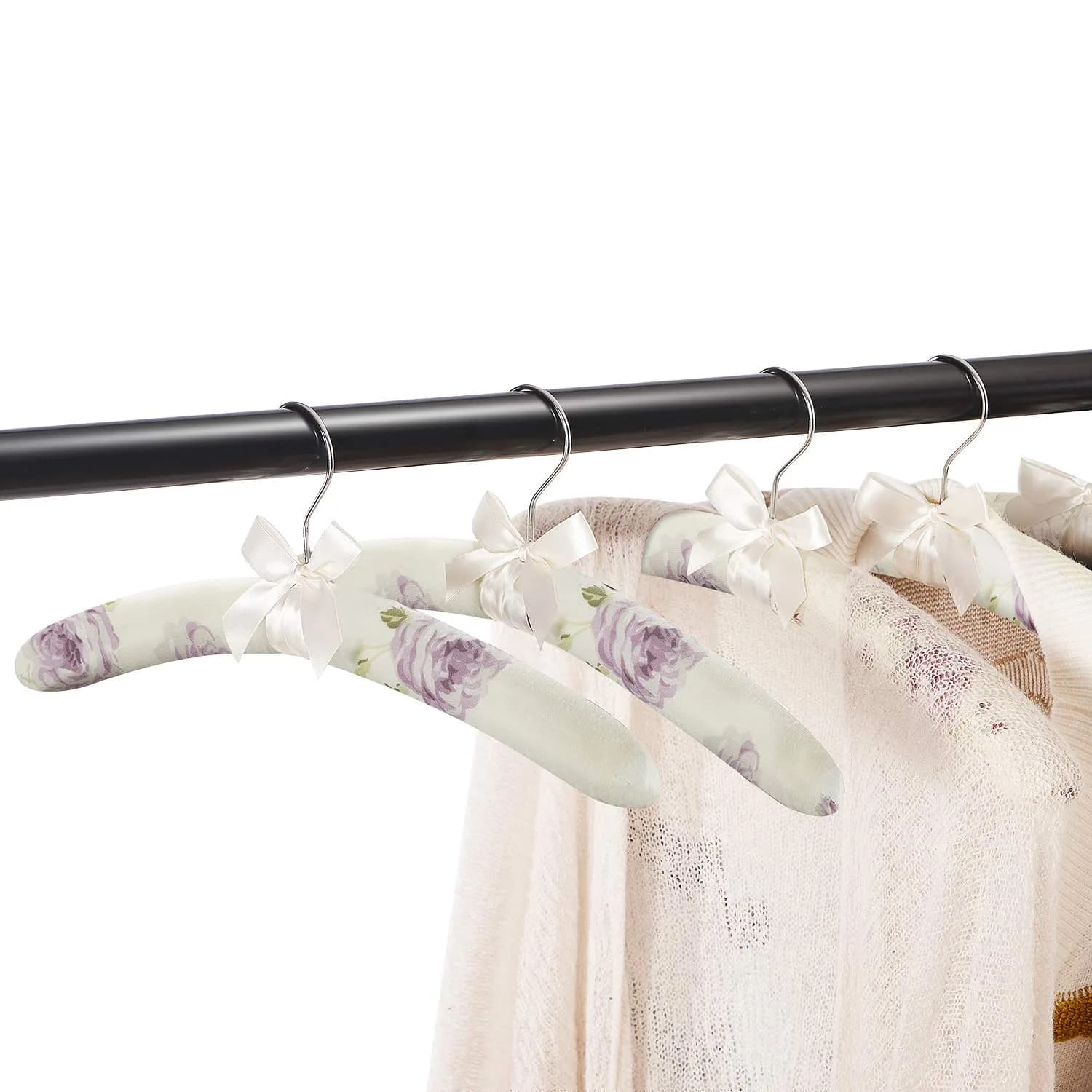 GLCON Satin Padded Clothes Hangers Pack of 5, Floral Foam Coat Hanger with Bow-Knot | Protects Delicate Garments - view 4
