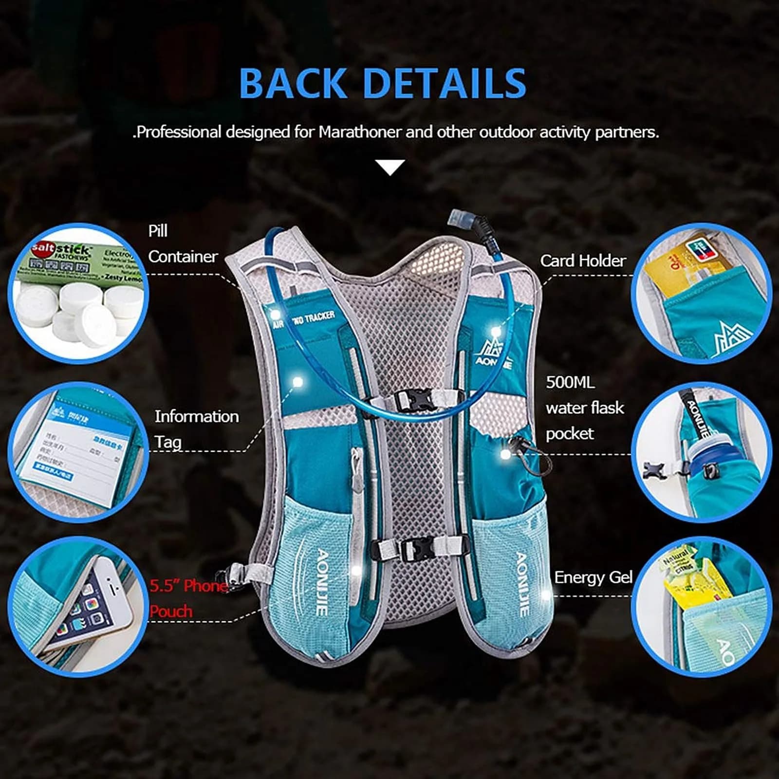AONIJIE Hydration Vest Pack Backpack 5L (1.5L Bladder Included) | Lightweight Running Gear for Men & Women - view 3