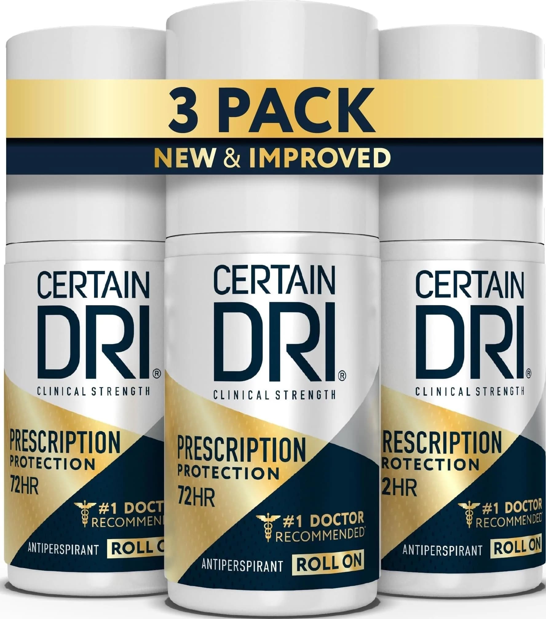Certain Dri Prescription Strength Clinical Antiperspirant Roll-On 1.2 oz (3 Pack) | 72-Hour Sweat Protection for Hyperhidrosis - main product image