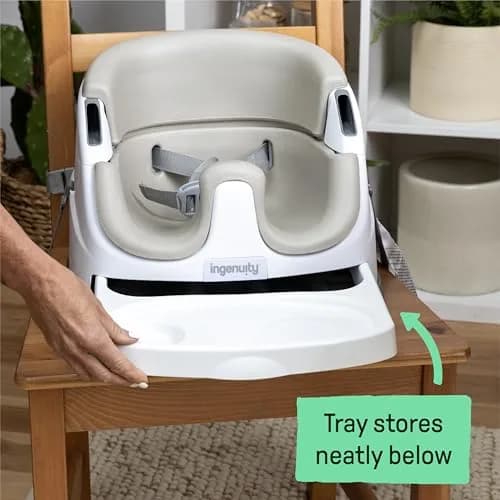 Ingenuity Baby Base 2-in-1 Booster Feeding and Floor Seat with Self-Storing Tray - Cashmere | 43.8cm (17.25in) Width thumbnail 6