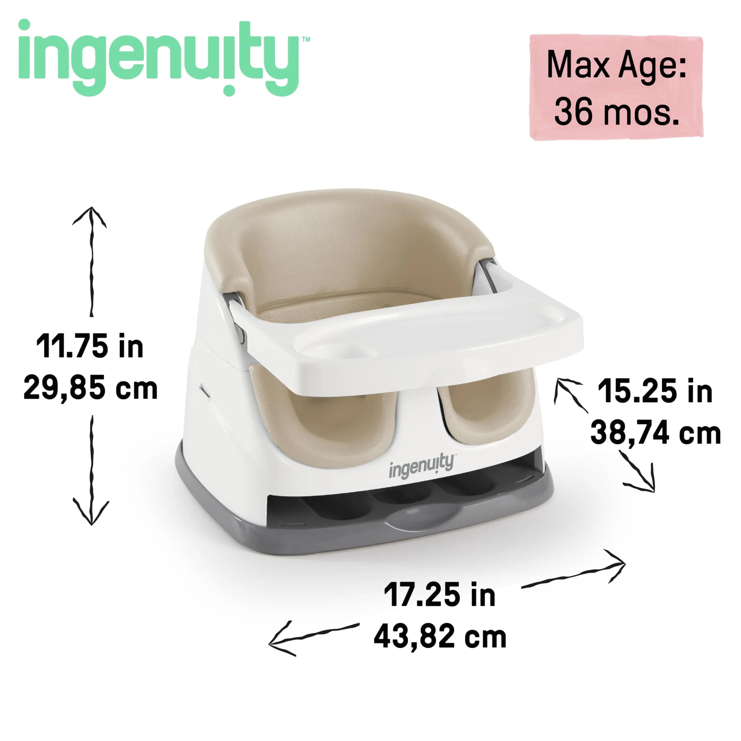 Ingenuity Baby Base 2-in-1 Booster Feeding and Floor Seat with Self-Storing Tray - Cashmere | 43.8cm (17.25in) Width - view 7