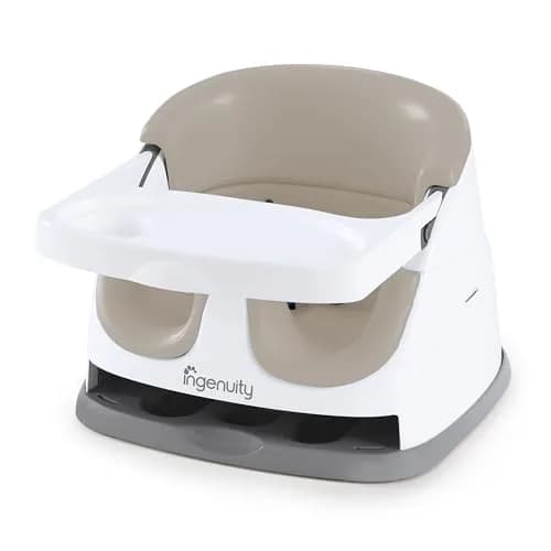 Ingenuity Baby Base 2-in-1 Booster Feeding and Floor Seat with Self-Storing Tray - Cashmere | 43.8cm (17.25in) Width thumbnail 1