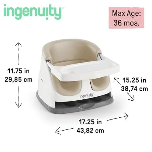 Ingenuity Baby Base 2-in-1 Booster Feeding and Floor Seat with Self-Storing Tray - Cashmere | 43.8cm (17.25in) Width thumbnail 7
