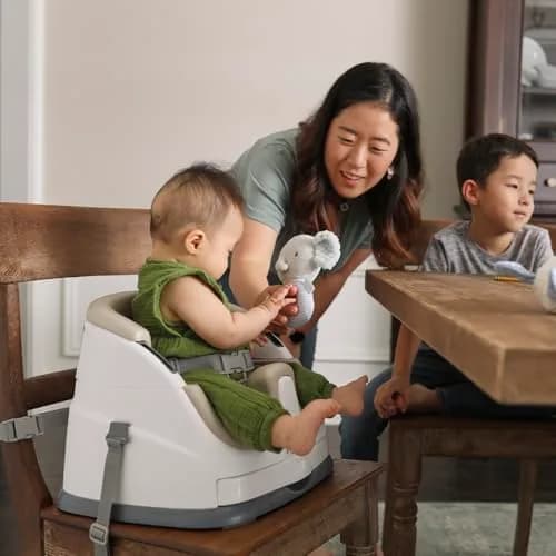 Ingenuity Baby Base 2-in-1 Booster Feeding and Floor Seat with Self-Storing Tray - Cashmere | 43.8cm (17.25in) Width thumbnail 2
