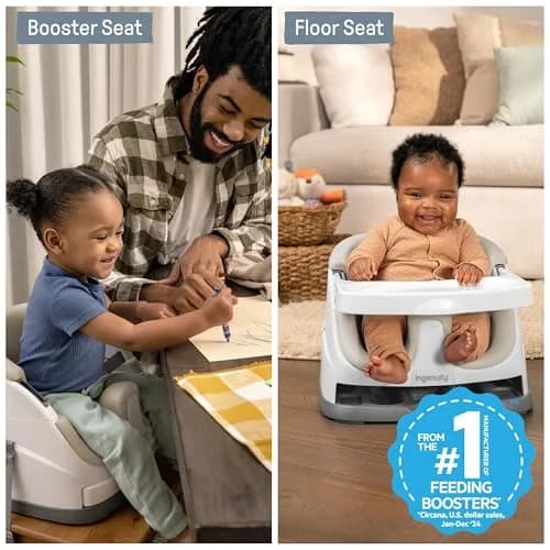Ingenuity Baby Base 2-in-1 Booster Feeding and Floor Seat with Self-Storing Tray - Cashmere | 43.8cm (17.25in) Width thumbnail 3