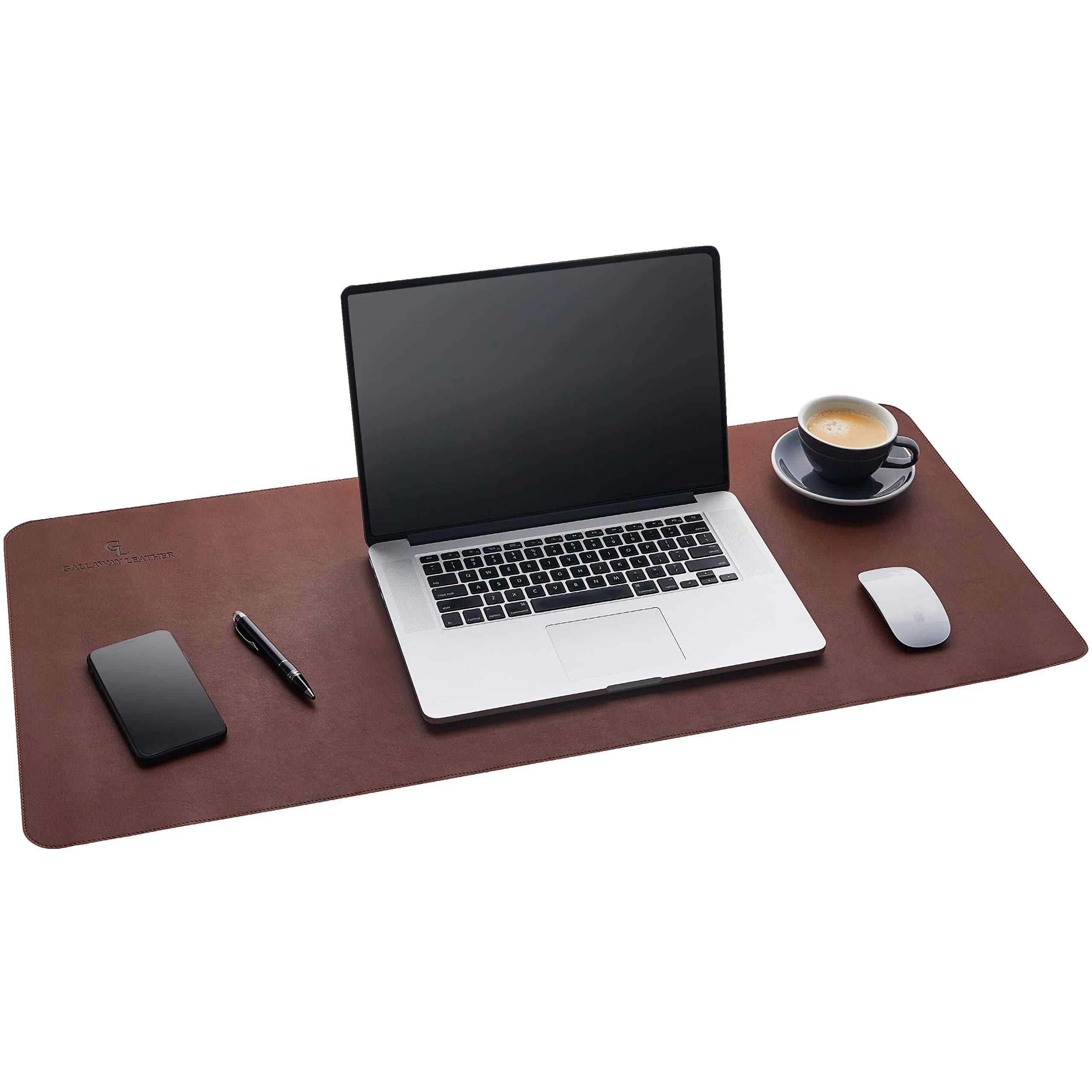 GALLAWAY LEATHER Large Desk Mat 36" x 17" Dark Brown | Elegant PU Leather Office Cover — Dark Brown