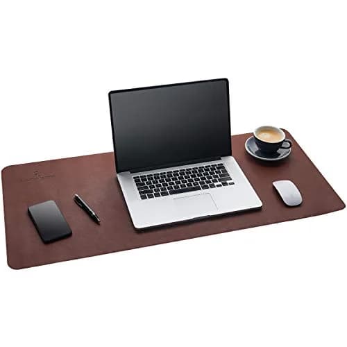 GALLAWAY LEATHER Large Desk Mat 36" x 17" Dark Brown | Elegant PU Leather Office Cover thumbnail 1