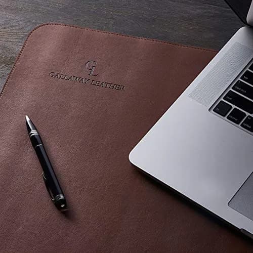 GALLAWAY LEATHER Large Desk Mat 36" x 17" Dark Brown | Elegant PU Leather Office Cover thumbnail 8