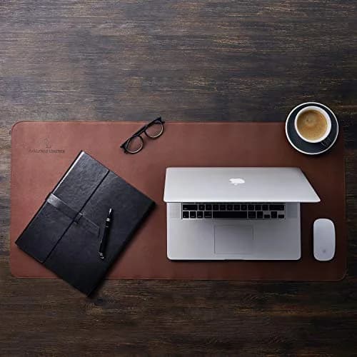 GALLAWAY LEATHER Large Desk Mat 36" x 17" Dark Brown | Elegant PU Leather Office Cover thumbnail 3