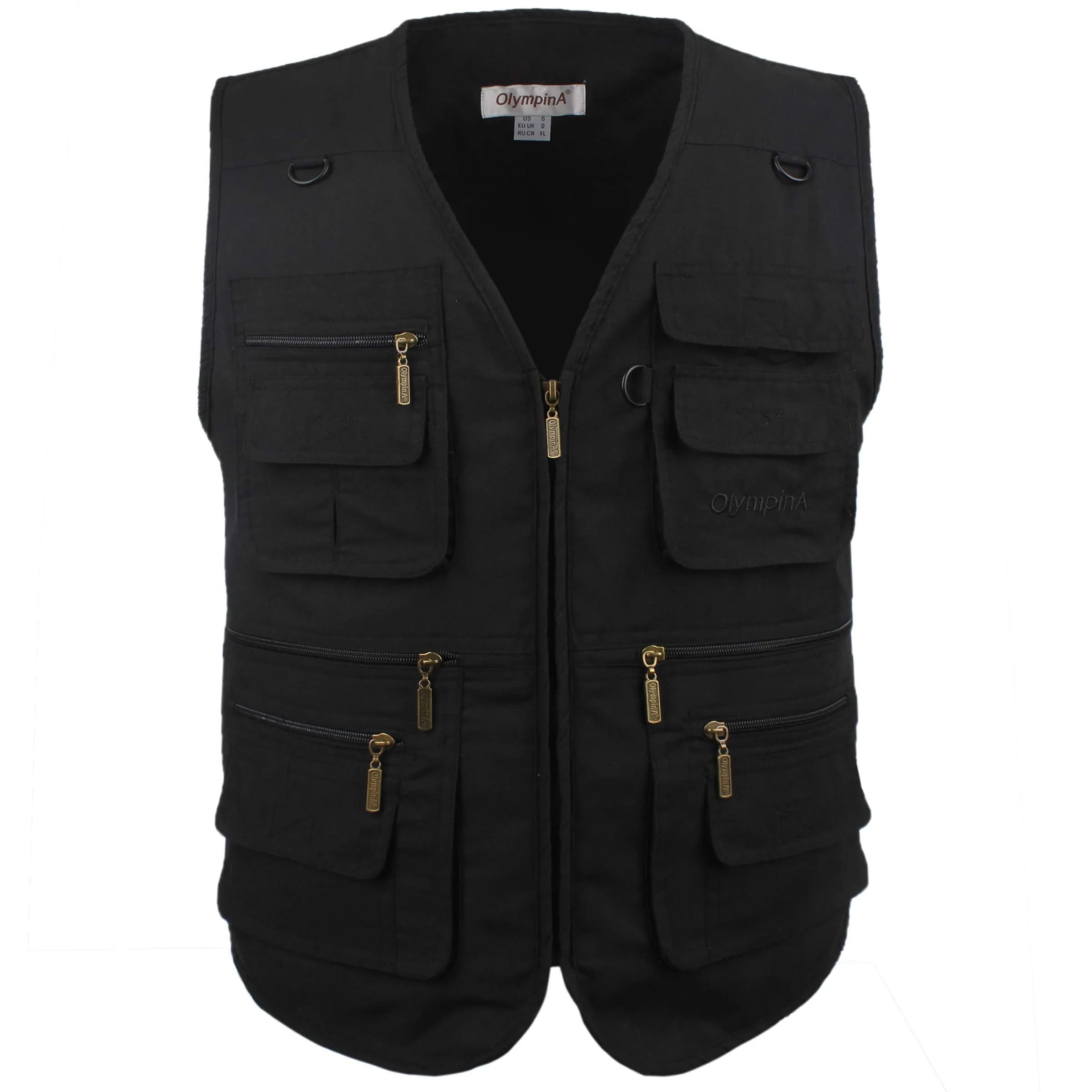 LUSI MADAM Men's Poplin Outdoors Travel Sports Multi-Pockets Work Fishing Vest 2X-Large Black | Utility & Comfort — Black