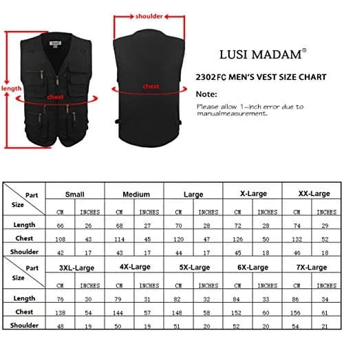 LUSI MADAM Men's Poplin Outdoors Travel Sports Multi-Pockets Work Fishing Vest 2X-Large Black | Utility & Comfort thumbnail 7
