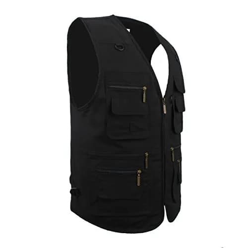 LUSI MADAM Men's Poplin Outdoors Travel Sports Multi-Pockets Work Fishing Vest 2X-Large Black | Utility & Comfort thumbnail 2
