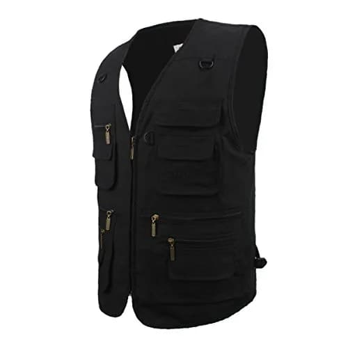 LUSI MADAM Men's Poplin Outdoors Travel Sports Multi-Pockets Work Fishing Vest 2X-Large Black | Utility & Comfort thumbnail 3