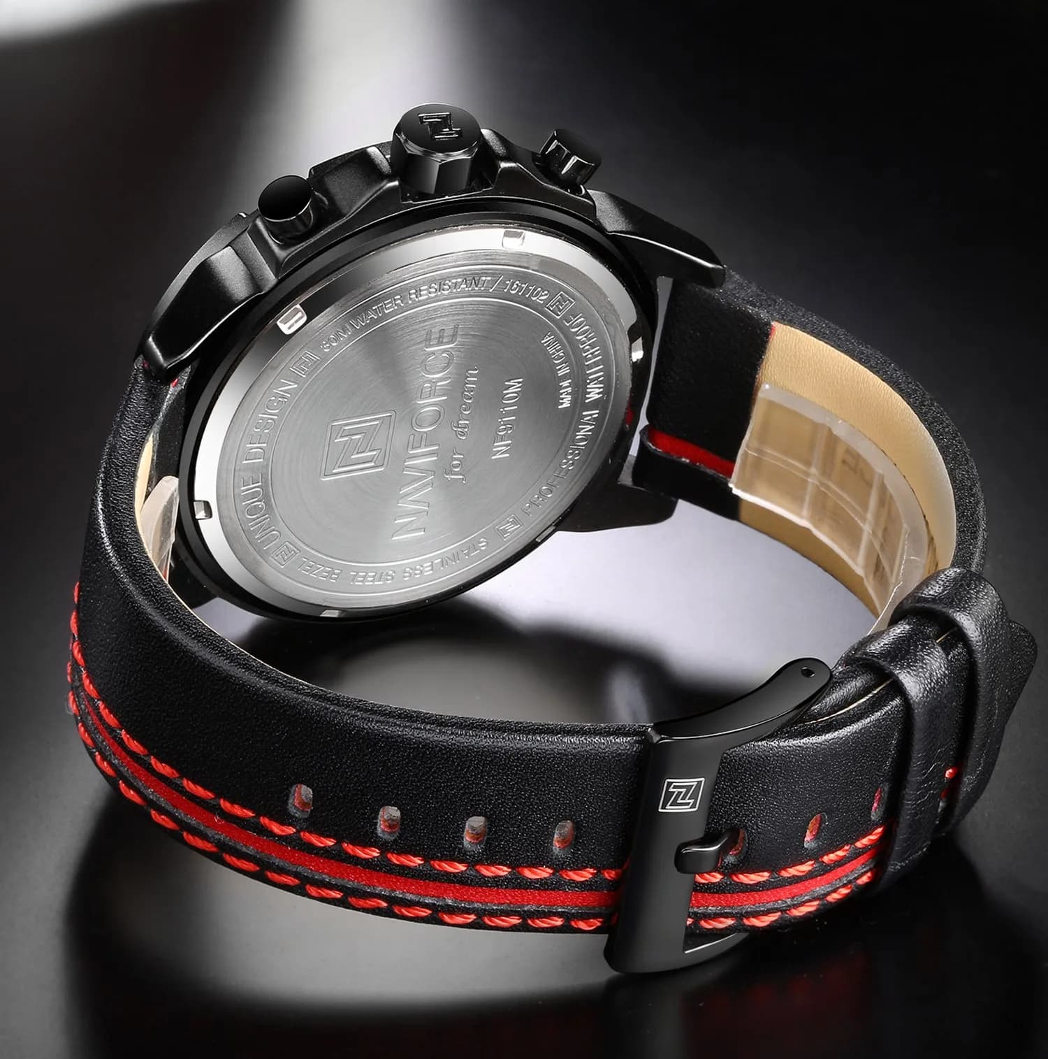 NAVIFORCE Sport Military Watch for Men, 48mm Case | Analog Quartz Leather Band with Date Calendar - view 6
