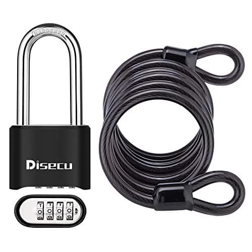 disecu Heavy Duty 4 Digit Combination Lock 2.5 Inch Long Shackle Waterproof Padlock with Steel Cable thumbnail 1