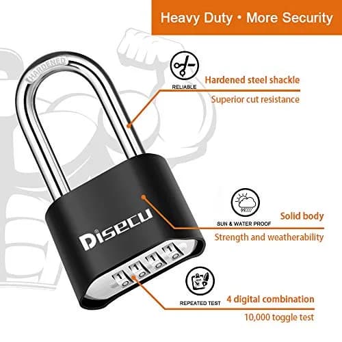 disecu Heavy Duty 4 Digit Combination Lock 2.5 Inch Long Shackle Waterproof Padlock with Steel Cable thumbnail 4