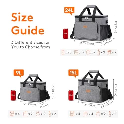 Lifewit Insulated Lunch Box for Men, 24L Gray | Large Capacity Food Cooler for Office & Travel thumbnail 4