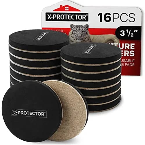 X-Protector Felt Furniture Sliders 16 pcs 3 1/2" | Heavy Duty Hardwood Floor Protectors thumbnail 1