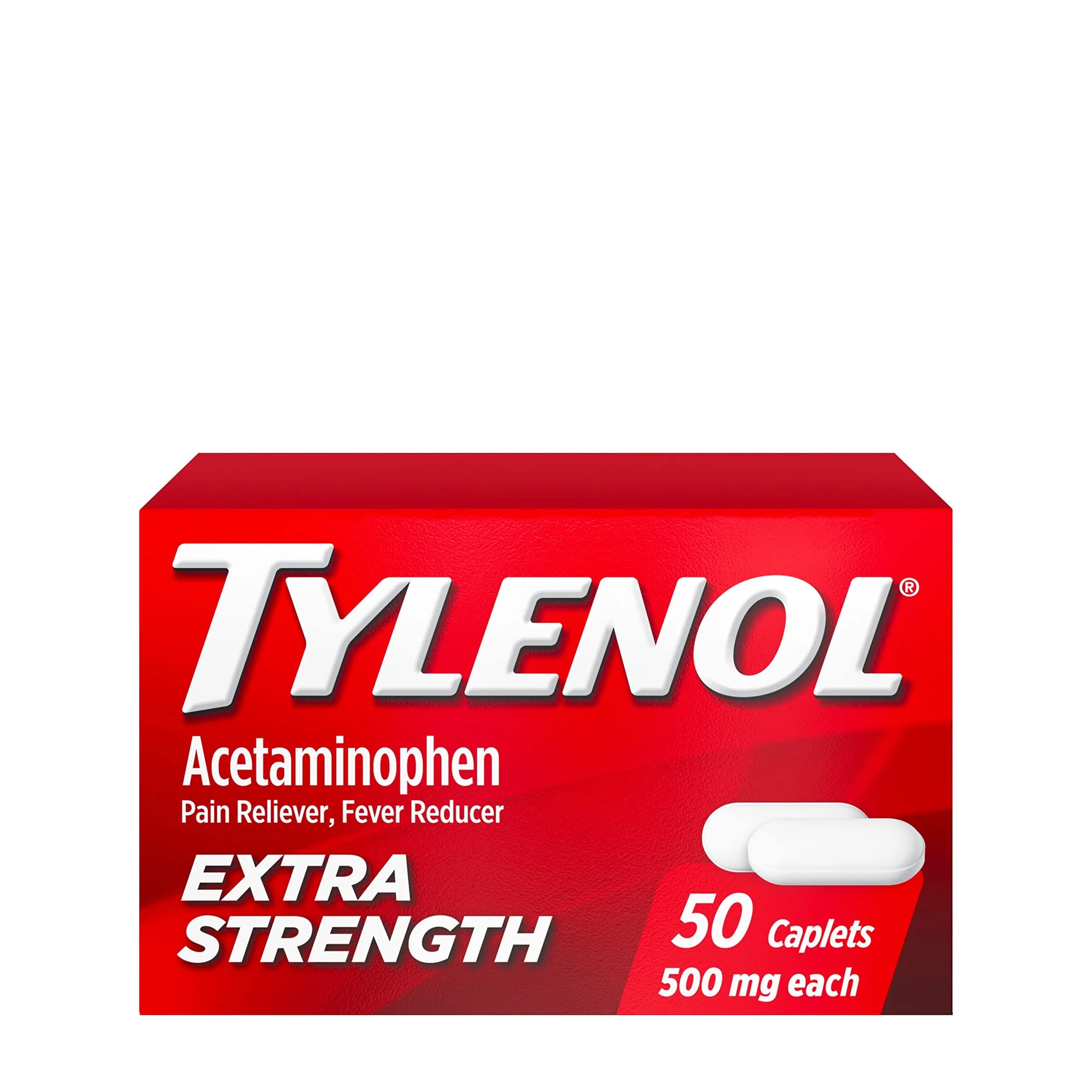 Tylenol Extra Strength 500 mg Acetaminophen Caplets, Pain Reliever & Fever Reducer, 50 Count (Pack of 1) | Pain relief for headache, backache, toothache, arthritis pain - main product image