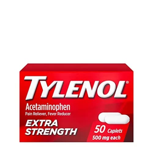 Tylenol Extra Strength 500 mg Acetaminophen Caplets, Pain Reliever & Fever Reducer, 50 Count (Pack of 1) | Pain relief for headache, backache, toothache, arthritis pain thumbnail 1
