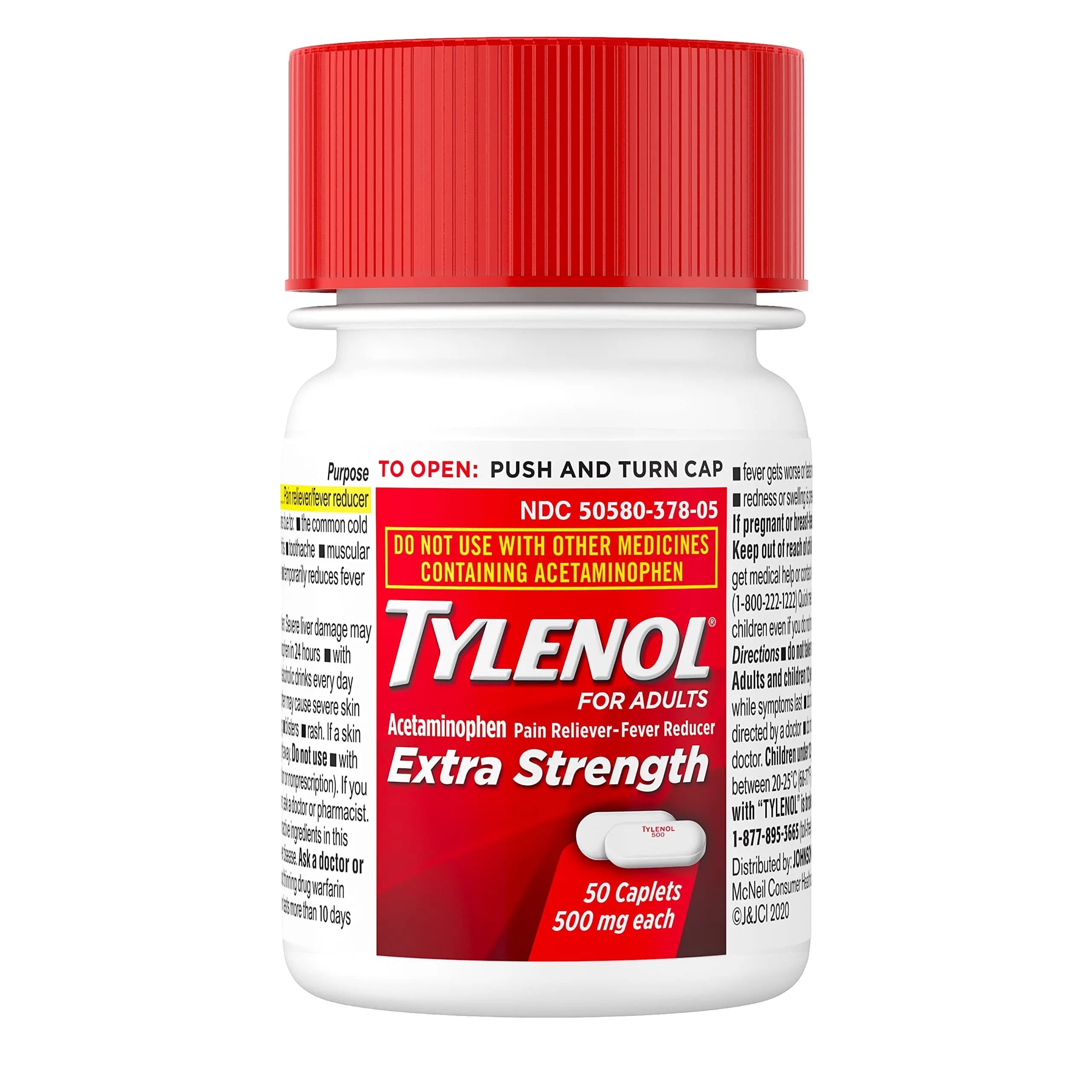 Tylenol Extra Strength 500 mg Acetaminophen Caplets, Pain Reliever & Fever Reducer, 50 Count (Pack of 1) | Pain relief for headache, backache, toothache, arthritis pain - view 2