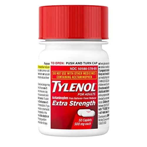 Tylenol Extra Strength 500 mg Acetaminophen Caplets, Pain Reliever & Fever Reducer, 50 Count (Pack of 1) | Pain relief for headache, backache, toothache, arthritis pain thumbnail 2