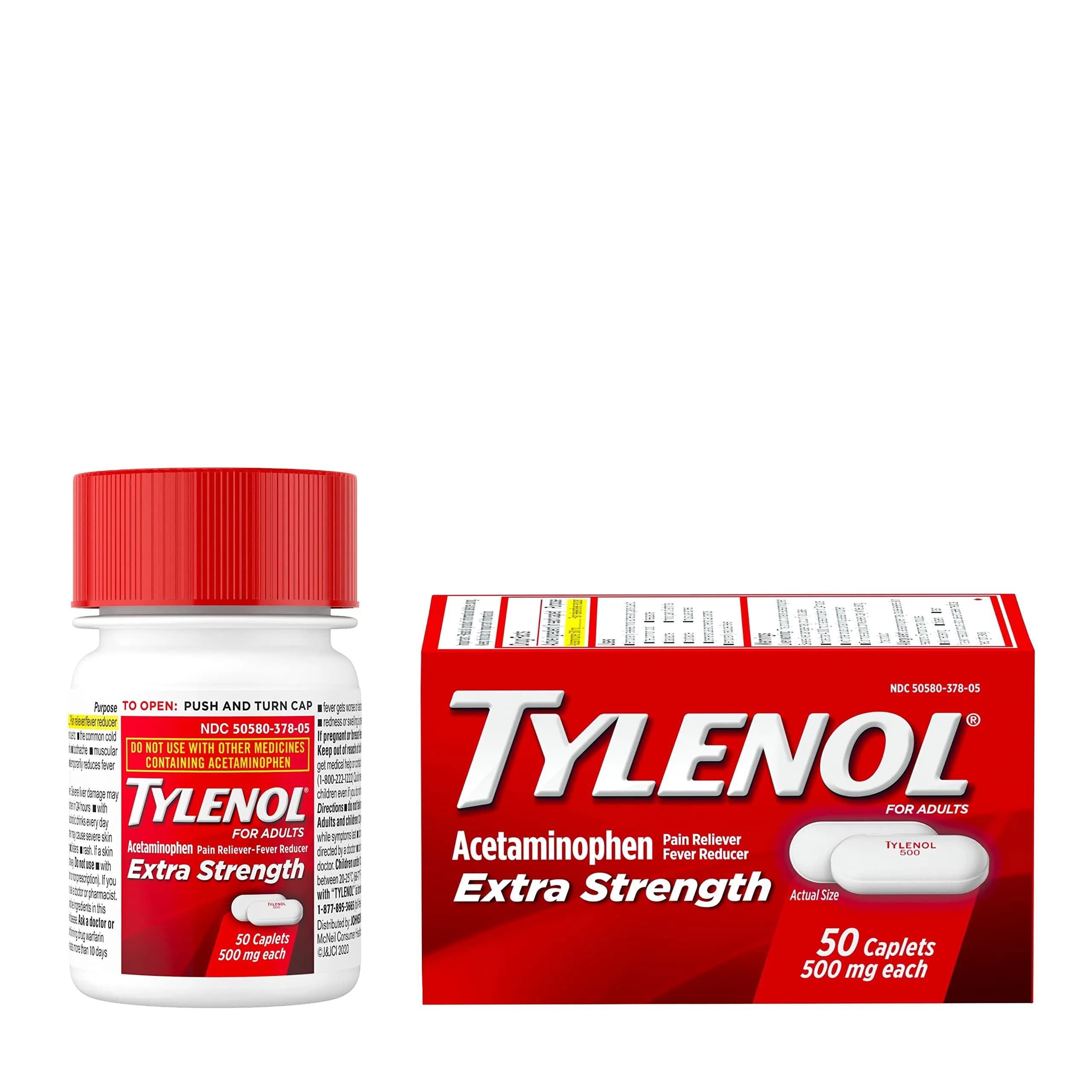 Tylenol Extra Strength 500 mg Acetaminophen Caplets, Pain Reliever & Fever Reducer, 50 Count (Pack of 1) | Pain relief for headache, backache, toothache, arthritis pain - view 3