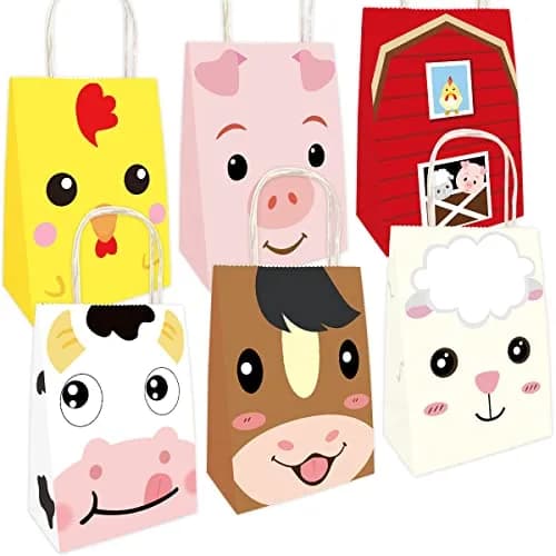 Fancy Land Farm Animal Party Favor Bags Barnyard Goodies Bag with Handles | Reusable, Bright Double-Sided Printed, 18 Pack thumbnail 1