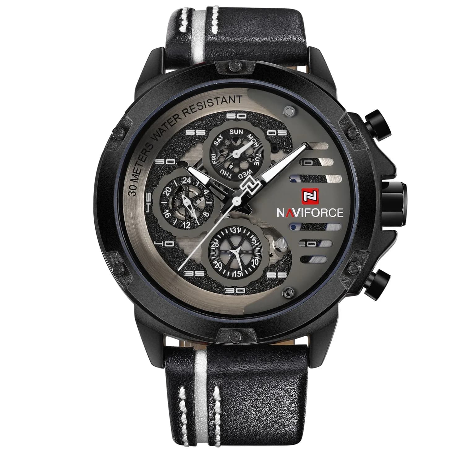 NAVIFORCE Men's Black, White & Black Sport Military Analog Quartz Watch with Date & Luminous Hands - main product image