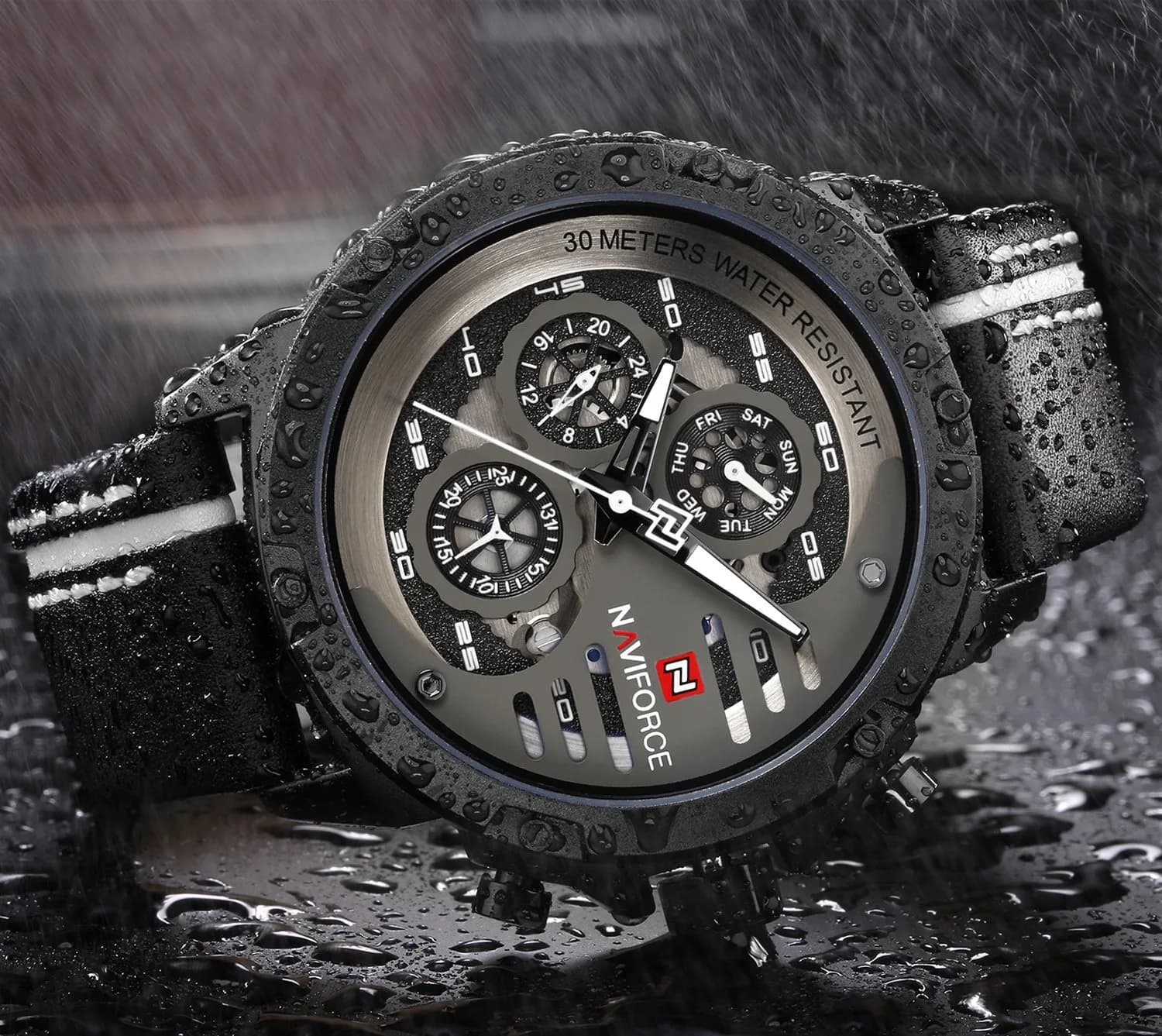 NAVIFORCE NF9110 Men's Sport Military Watch 48mm (1.89in) | Analog Digital Quartz Leather Band - view 6