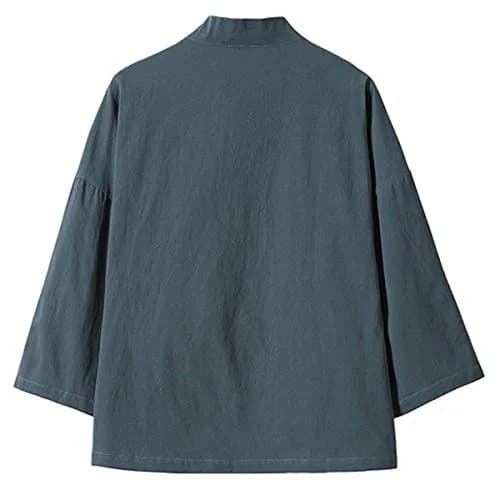 PRIJOUHE Mens Japanese Kimono Cardigan Cotton Linen Haori 3/4 Sleeve | Casual Lightweight Breathable thumbnail 2