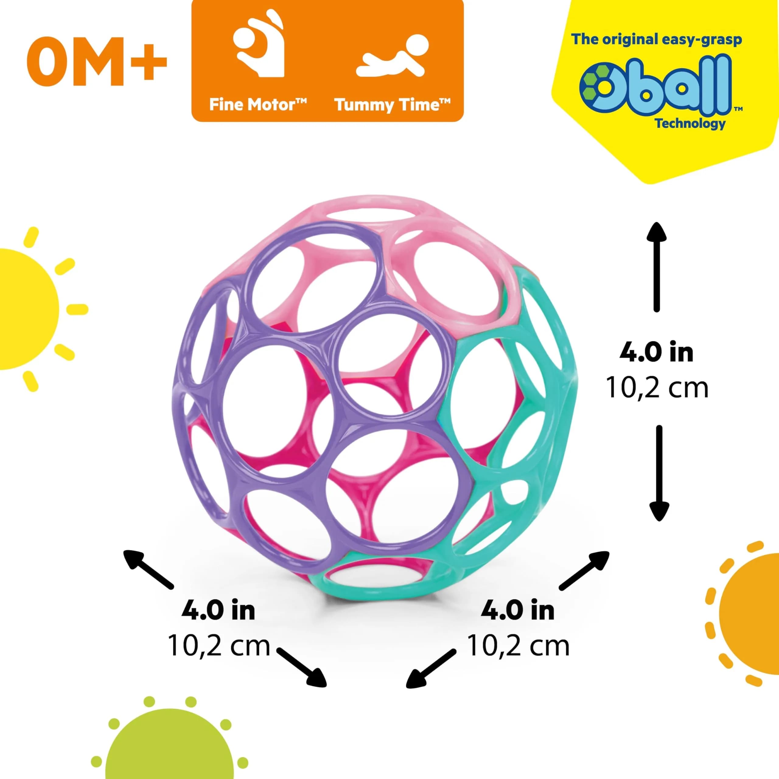 Bright Starts Oball Classic Easy-Grasp Ball Toy for Newborns and Up | 4-Inch Diameter, BPA-Free Plastic - view 3