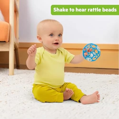 Bright Starts Oball Easy-Grasp Rattle BPA-Free Infant Toy in Blue, 4 Inches | Award-Winning Design for Little Fingers thumbnail 4