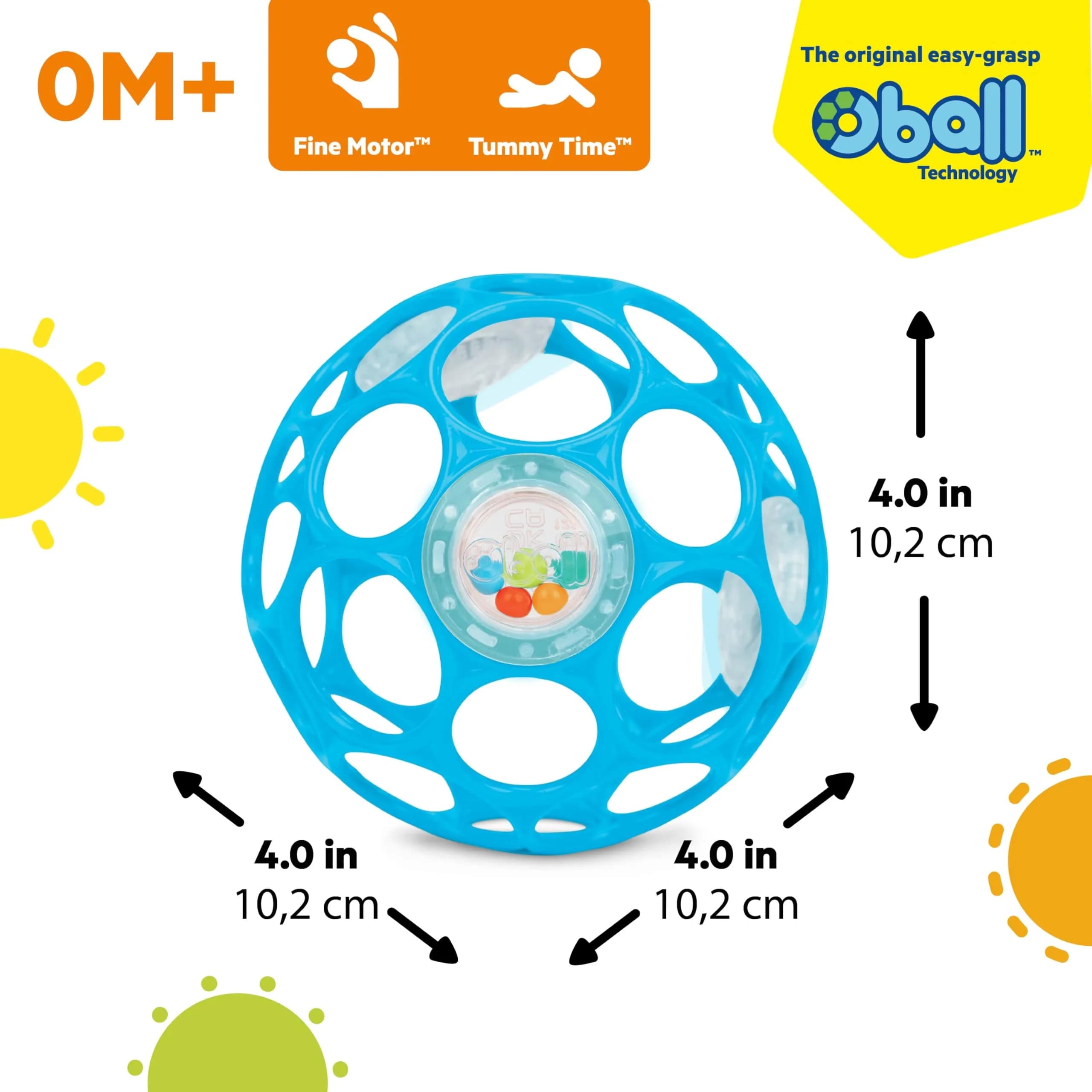 Bright Starts Oball Easy-Grasp Rattle BPA-Free Infant Toy in Blue, 4 Inches | Award-Winning Design for Little Fingers - view 7