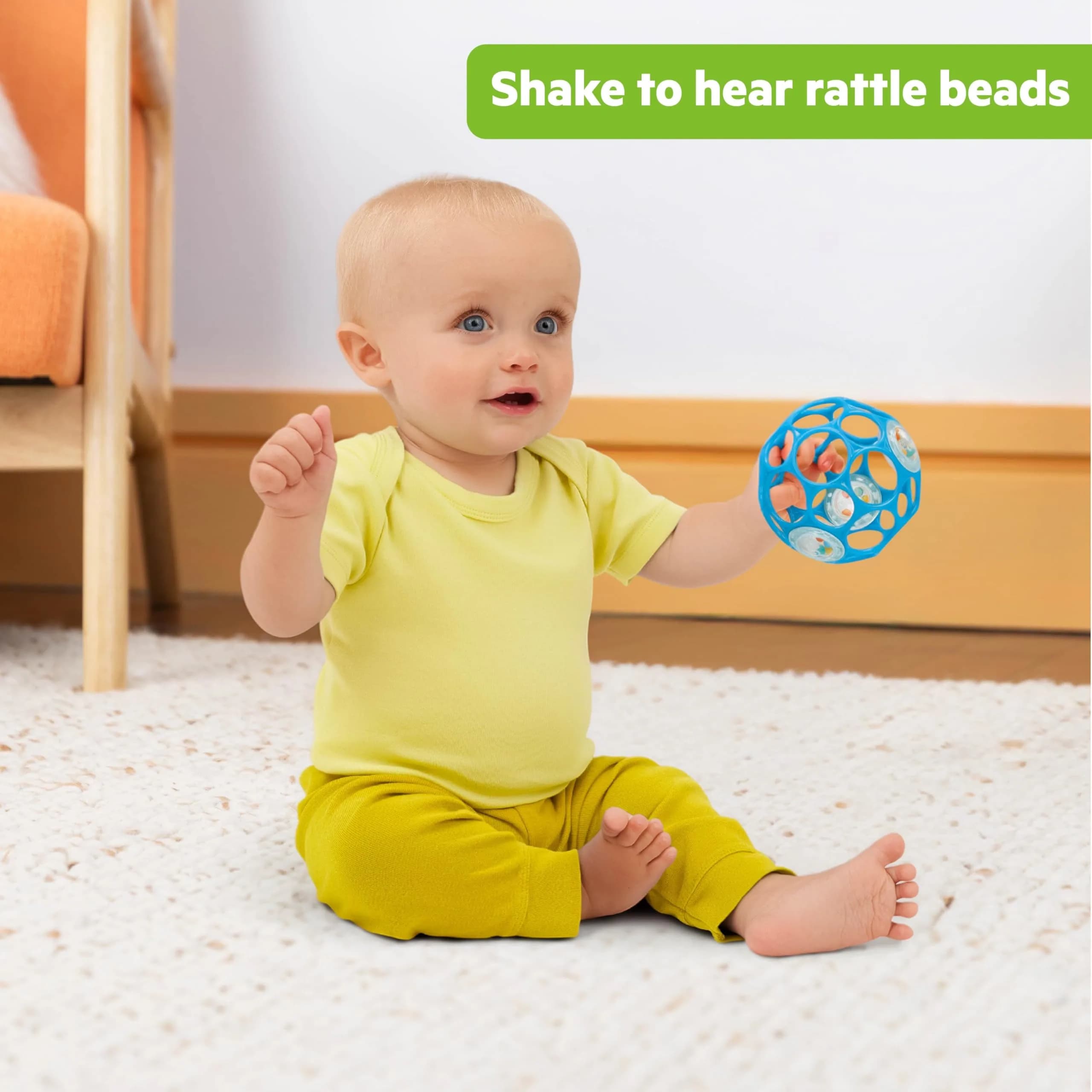 Bright Starts Oball Rattle Ball Infant Toy, Blue, 0-36 Months | Easy-Grasp Sensory Toy for Babies - view 4