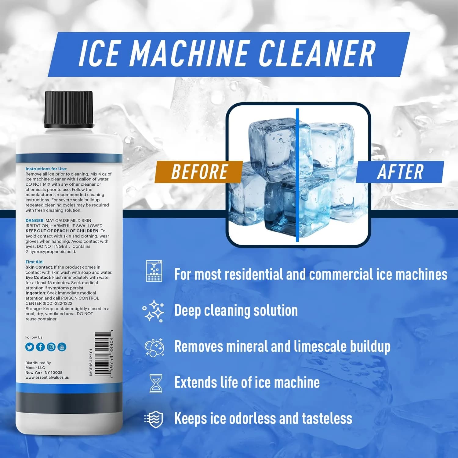 Essential Values Ice Machine Cleaner and Descaler 2x16 fl oz | Nickel Safe Descaler for All Ice Makers - view 7