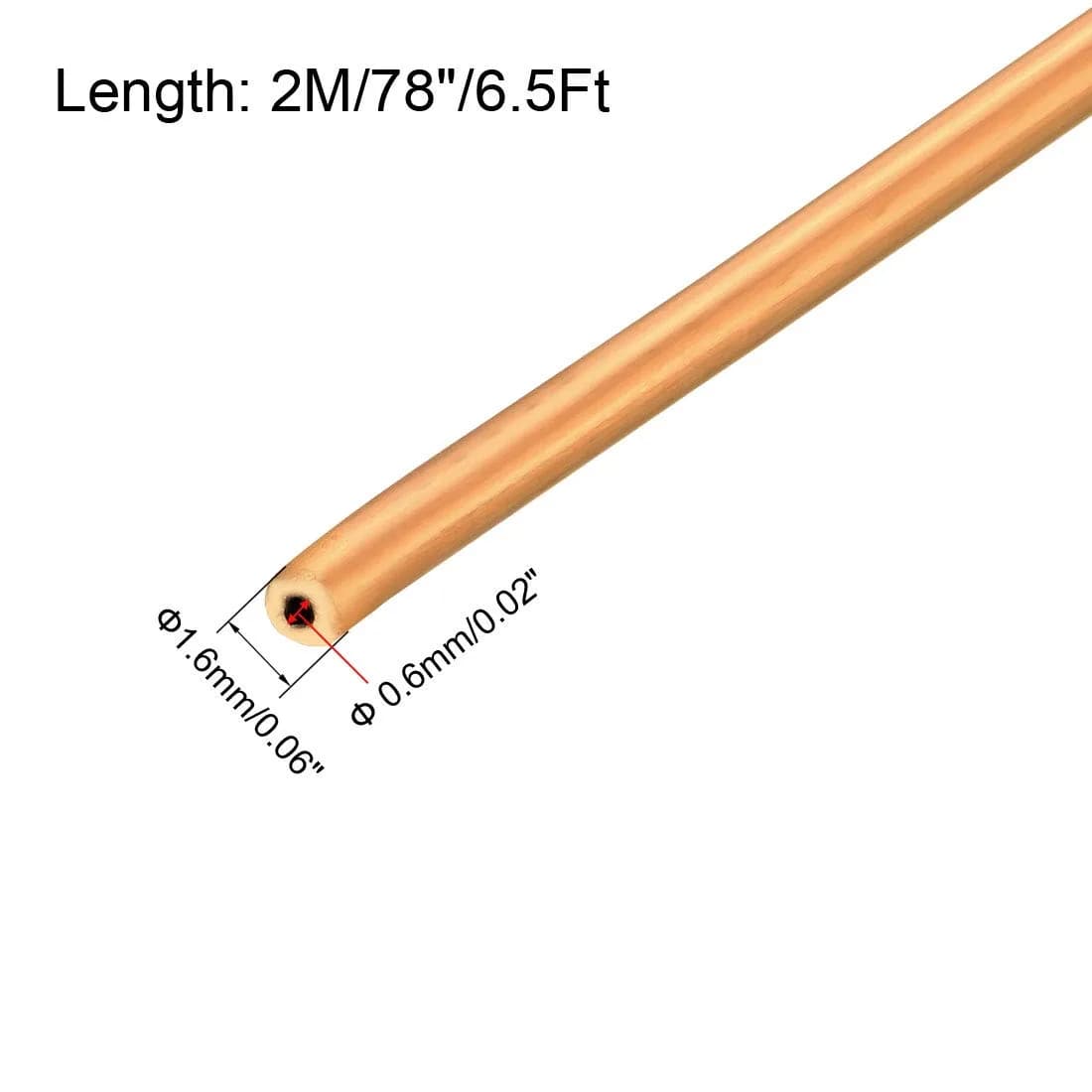 uxcell Copper Refrigeration Tubing 1.6mm OD x 0.6mm ID x 2m (6.5 Ft) Soft Coil | HVAC System Pipe - view 2