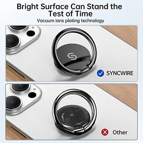SYNCWIRE Adhesive Phone Ring Holder, Cell Phone Grip, iPhone Ring Stand with Magnetic Car Mount Plate (Black, 1 Pack) thumbnail 8