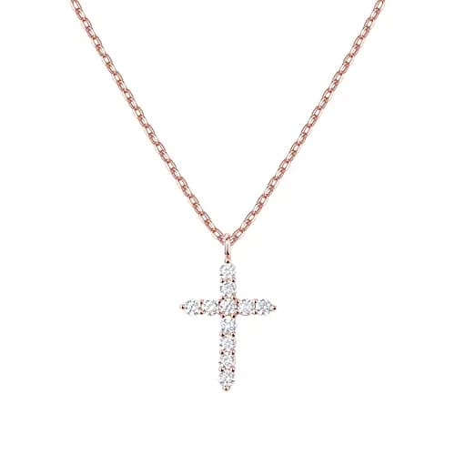 PAVOI Cross Pendant Necklace for Women, 14K Gold Plated, Rose Gold | Dainty Religious Jewelry thumbnail 1