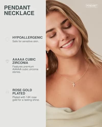 PAVOI Cross Pendant Necklace for Women, 14K Gold Plated, Rose Gold | Dainty Religious Jewelry thumbnail 2