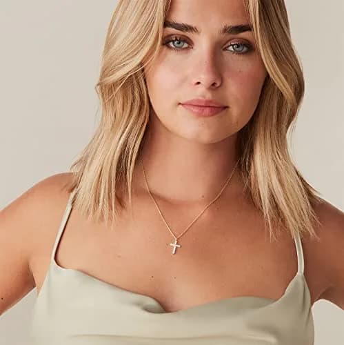 PAVOI Cross Pendant Necklace for Women, 14K Gold Plated, Rose Gold | Dainty Religious Jewelry thumbnail 3