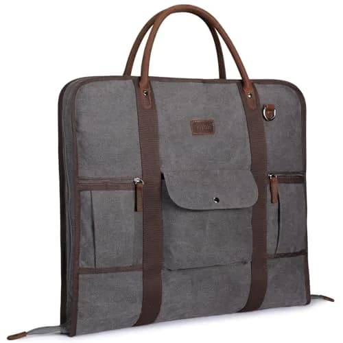 S-ZONE Carry On Garment Bag for Business Travel, Men's Suit Cover with Leather & Canvas, 1.33 KG | Wrinkle-Free Suit Protection thumbnail 1