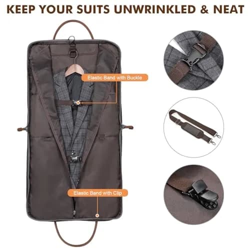 S-ZONE Carry On Garment Bag for Business Travel, Men's Suit Cover with Leather & Canvas, 1.33 KG | Wrinkle-Free Suit Protection thumbnail 4