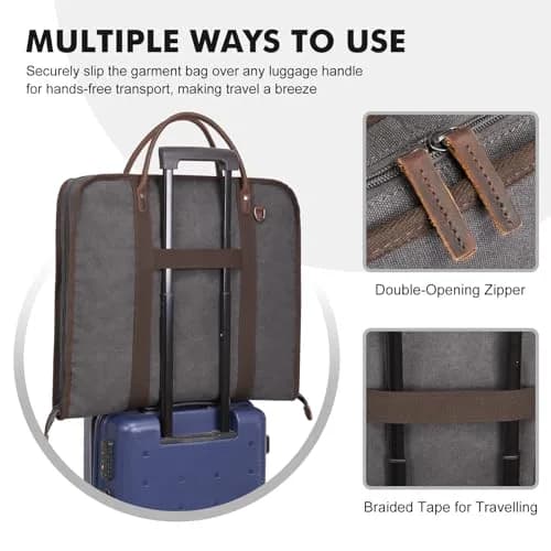 S-ZONE Carry On Garment Bag for Business Travel, Men's Suit Cover with Leather & Canvas, 1.33 KG | Wrinkle-Free Suit Protection thumbnail 6