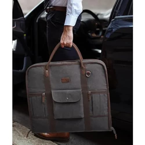 S-ZONE Carry On Garment Bag for Business Travel, Men's Suit Cover with Leather & Canvas, 1.33 KG | Wrinkle-Free Suit Protection thumbnail 7