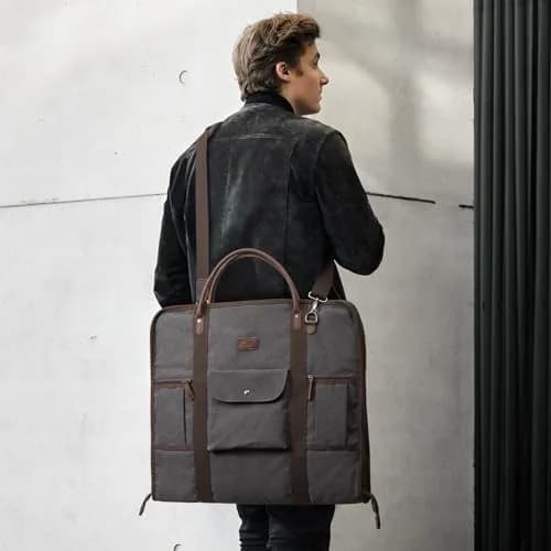 S-ZONE Carry On Garment Bag for Business Travel, Men's Suit Cover with Leather & Canvas, 1.33 KG | Wrinkle-Free Suit Protection thumbnail 2