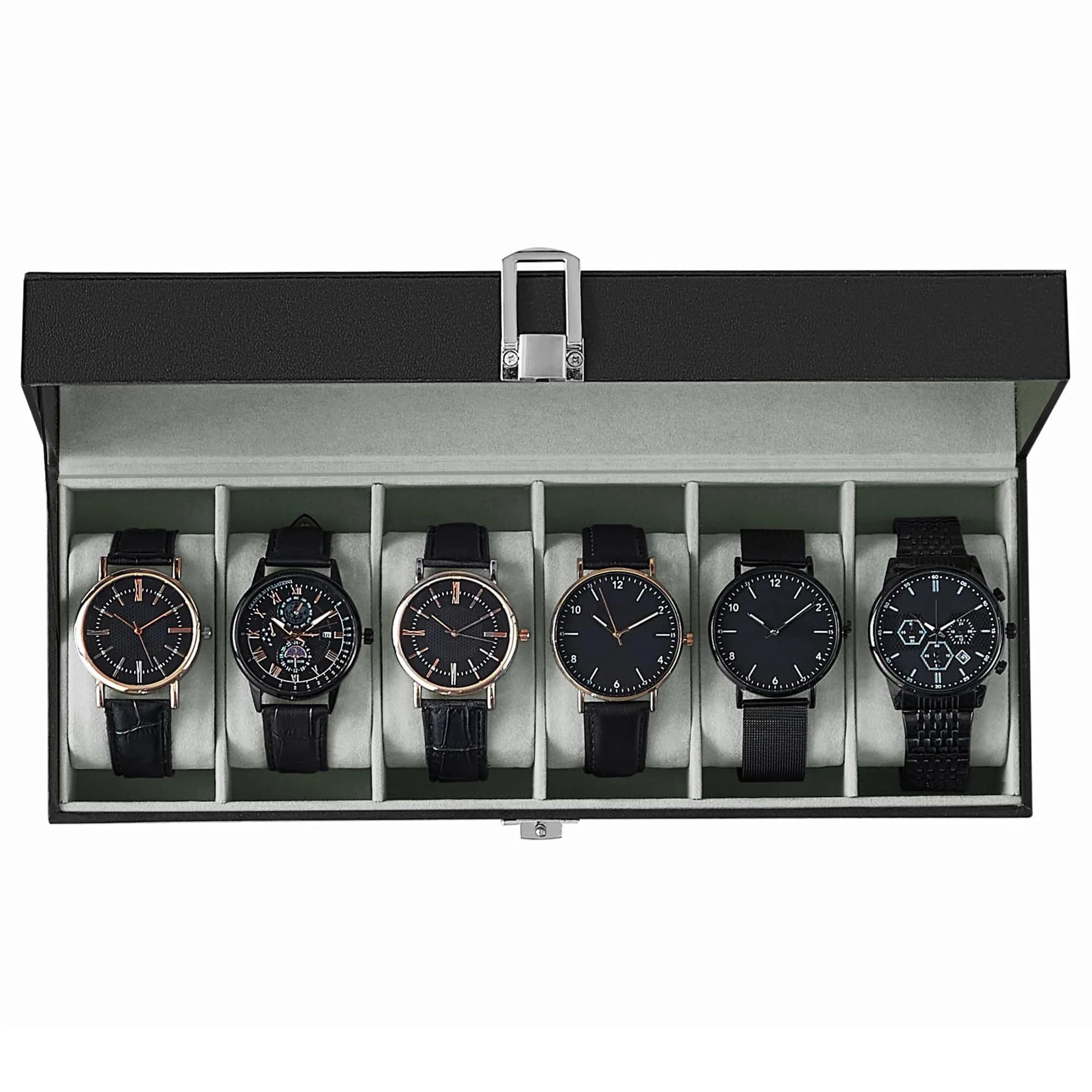 SONGMICS 6-Slot Watch Box with Glass Lid & Removable Pillows | 30.2 cm (11.9") x 11.2 cm (4.4") x 8 cm (3.1")